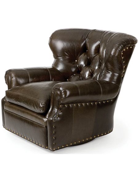Tufted leather swivel armchair