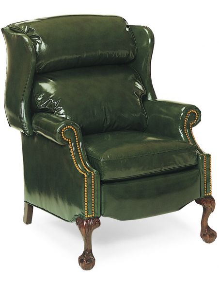 Bustle back green leather recliner