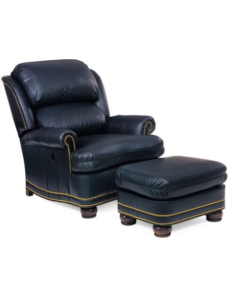 Navy leather tilt back armchair