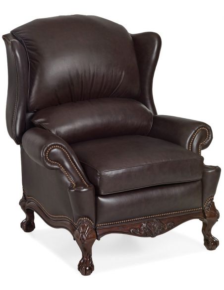 Leather wing backed recliner