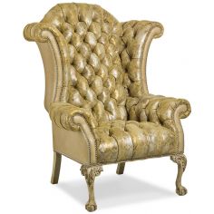 CHAIRS, Leather, Upholstered, Accent Tufted wing backed leather chair