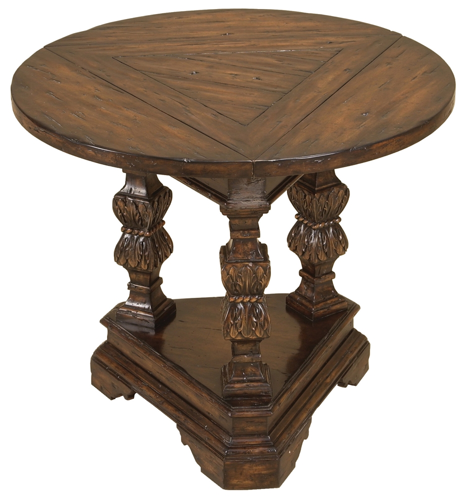 Round & Oval Side Tables Carved Spanish Galleon Finished Flip Down Top Occasional Table.