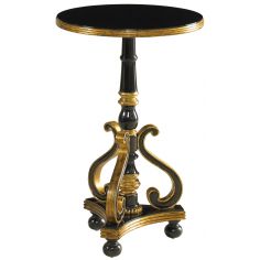 Round & Oval Side Tables Ebony Finished Round Occasional Table with Gold Gilded Accents.