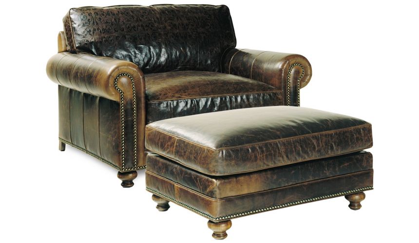 Rugged Leather Armchair And Ottoman, Large Leather Chair With Ottoman