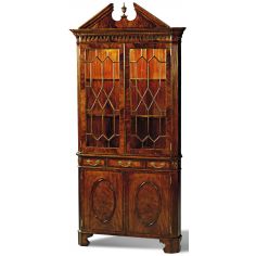 Breakfronts & China Cabinets Crotch Mahogany Corner Cabinet Glass Shelves