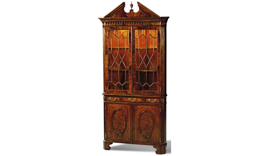 Breakfronts & China Cabinets Crotch Mahogany Corner Cabinet Glass Shelves