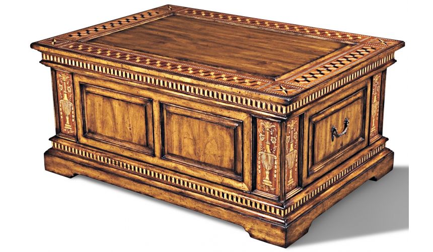 Rectangular and Square Coffee Tables Heavily Marquetry Inlaid Small Cocktail Table