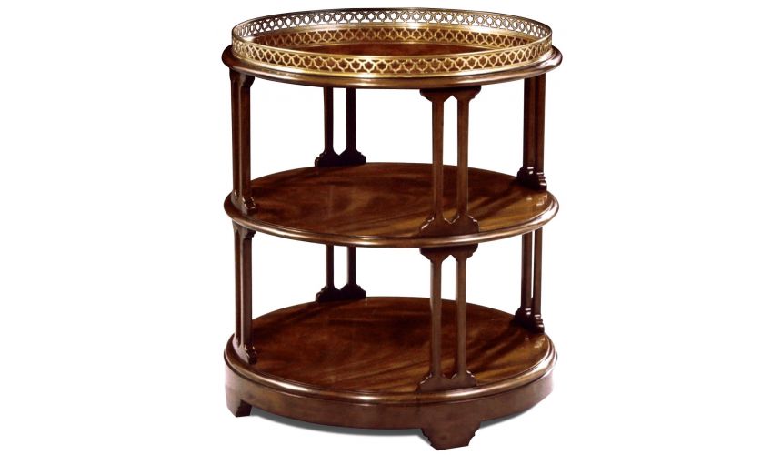 Round & Oval Side Tables Crotch Mahogany 3 Tier Table