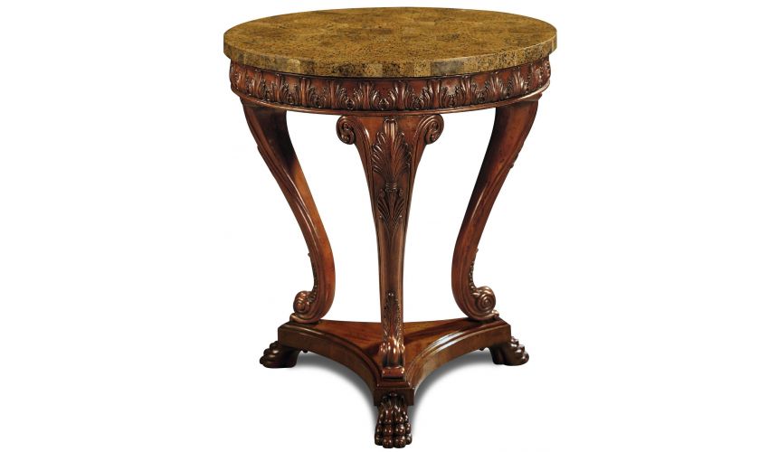 Round & Oval Side Tables Mahogany Occasional Table Golden Agate Stone Inlaid