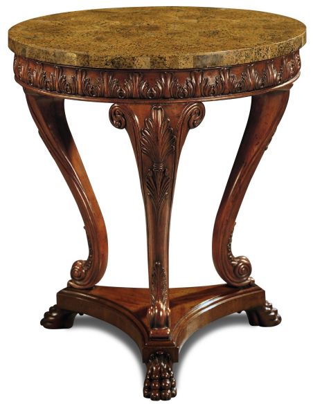 Mahogany Occasional Table Golden Agate Stone Inlaid