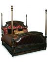 BEDS - Queen, King & California King Sizes Leather four post bed with intricate hand carved wooden details
