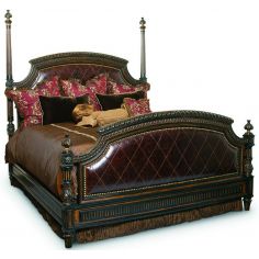 BEDS - Queen, King & California King Sizes Leather four post bed with intricate hand carved wooden details
