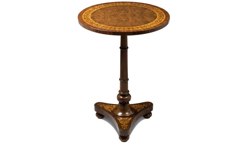 Round & Oval Side Tables Marquetry Burl Walnut Occassional Table