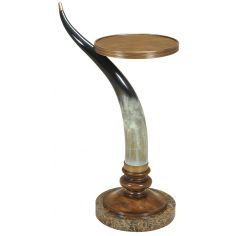 Round & Oval Side Tables Hand Painted Cast Resin Horn Occasional Table, Snakeskin Stone Base.