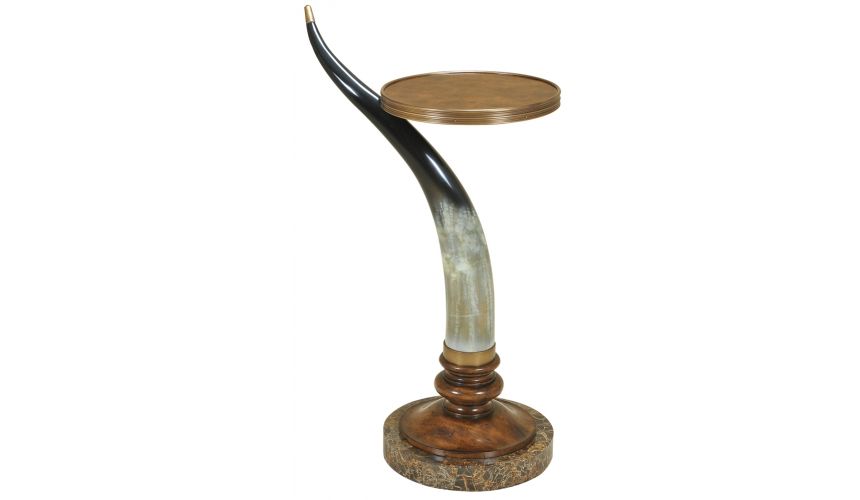 Round & Oval Side Tables Hand Painted Cast Resin Horn Occasional Table, Snakeskin Stone Base.