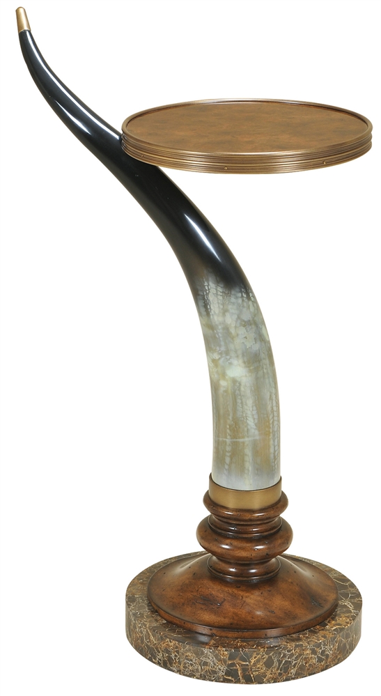 Round & Oval Side Tables Hand Painted Cast Resin Horn Occasional Table, Snakeskin Stone Base.