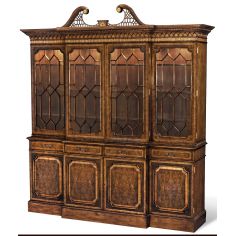 Breakfronts & China Cabinets Myrtle Burl Breakfront Marquetry Inlay