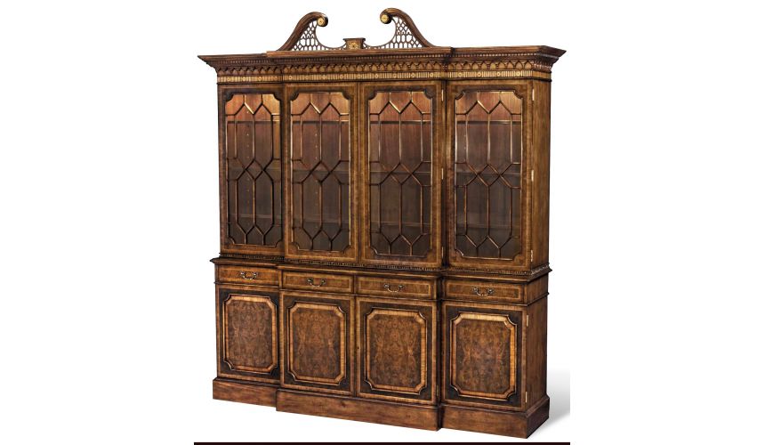 Breakfronts & China Cabinets Myrtle Burl Breakfront Marquetry Inlay