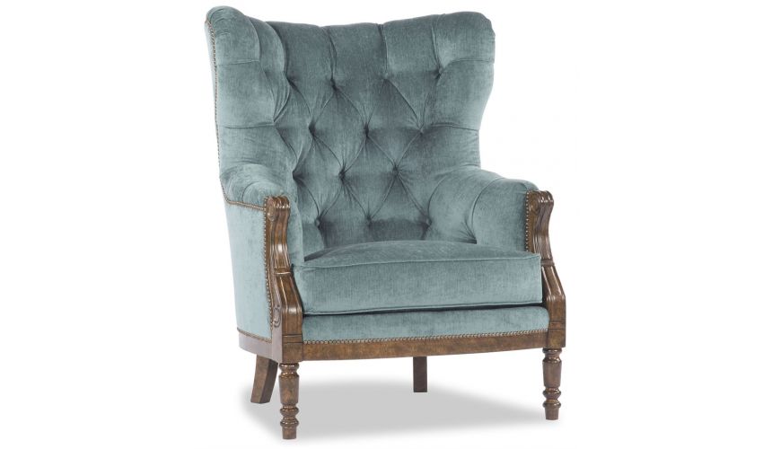 Luxury Leather & Upholstered Furniture Blue Tufted Parlor Chair