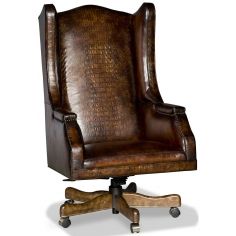 Office Chairs Embossed leather wing backed desk chair