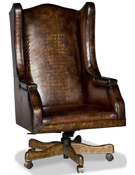 Embossed leather wing backed desk chair