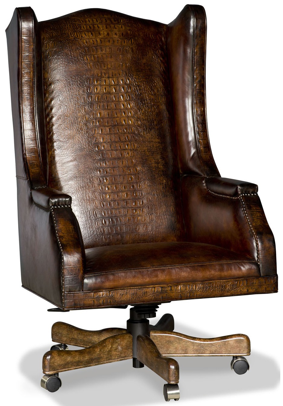 Office Chairs Embossed leather wing backed desk chair