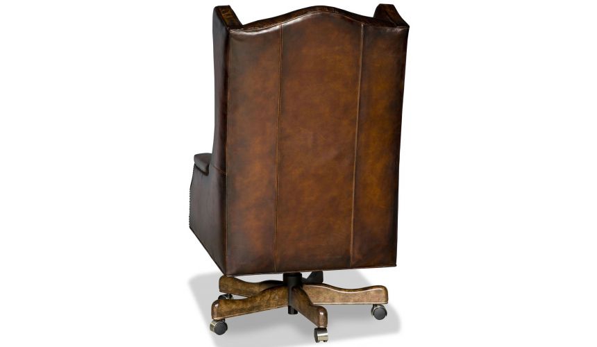 Office Chairs Embossed leather wing backed desk chair