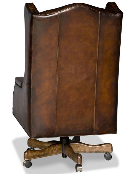 Office Chairs Embossed leather wing backed desk chair