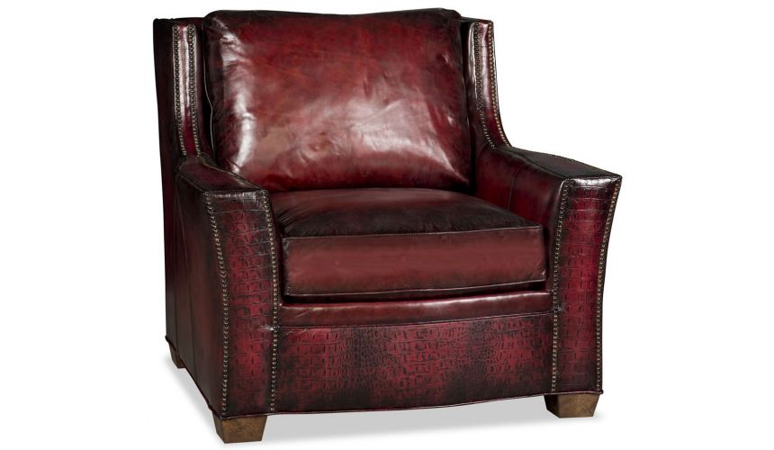 Cordovan Leather Chair With Embossed, Red Embossed Leather Sofa