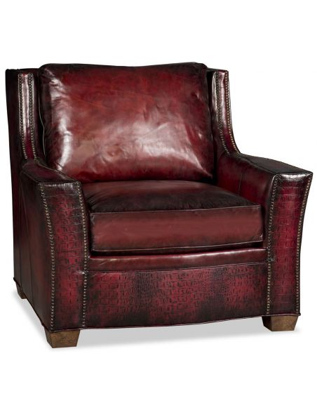 Cordovan leather chair with embossed detail work