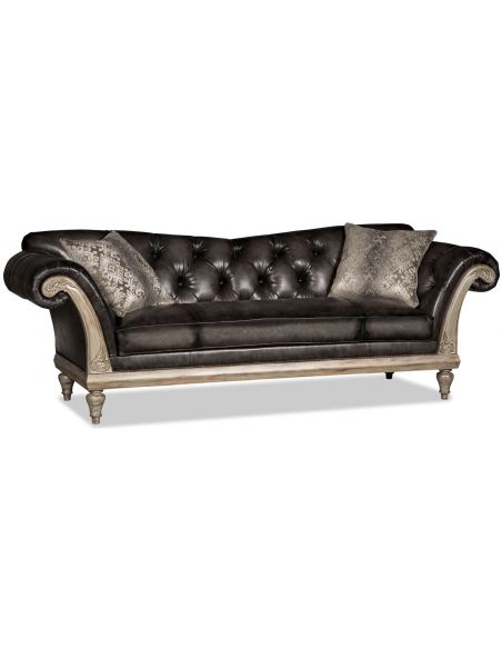 Gunmetal gray leather Duncan Phyfe style sofa