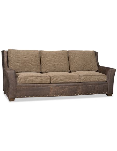 Leather and herringbone sofa