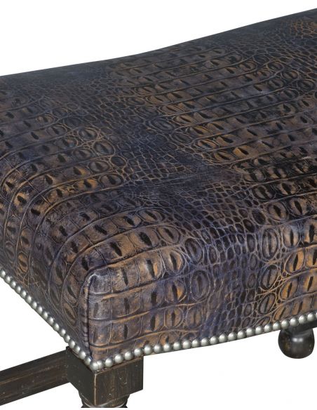 SETTEES, CHAISE, BENCHES Western inspired bench covered in embossed leather