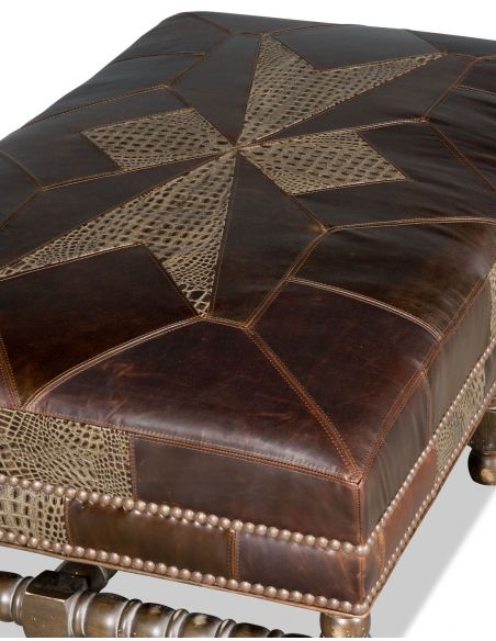 OTTOMANS Western style bench covered in a mix of leathers
