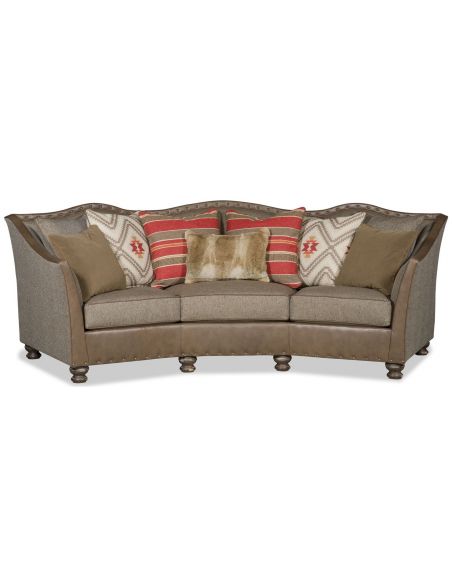 Rounded western style leather and tweed sofa