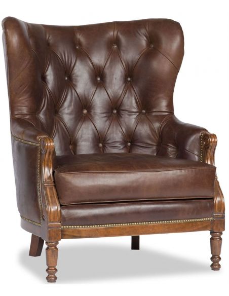 Brown Leather Tufted Library Chair