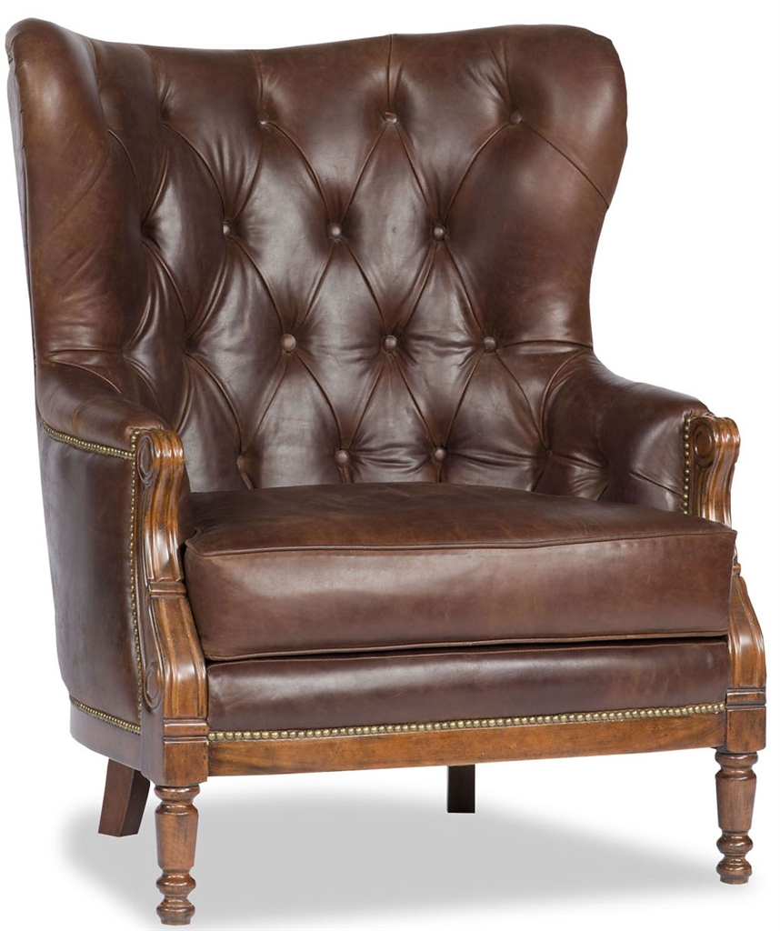 Luxury Leather & Upholstered Furniture Brown Leather Tufted Library Chair