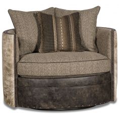 MOTION SEATING - Recliners, Swivels, Rockers Barrel style chair covered in leather, herringbone, and animal print