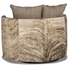 MOTION SEATING - Recliners, Swivels, Rockers Barrel style chair covered in leather, herringbone, and animal print 2