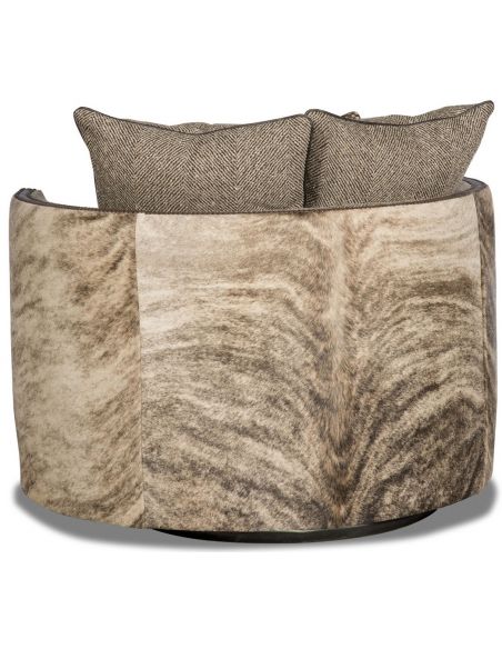 MOTION SEATING - Recliners, Swivels, Rockers Barrel style chair covered in leather, herringbone, and animal print