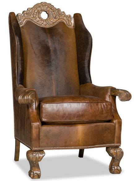 Leather armchair with unique wooden detailing