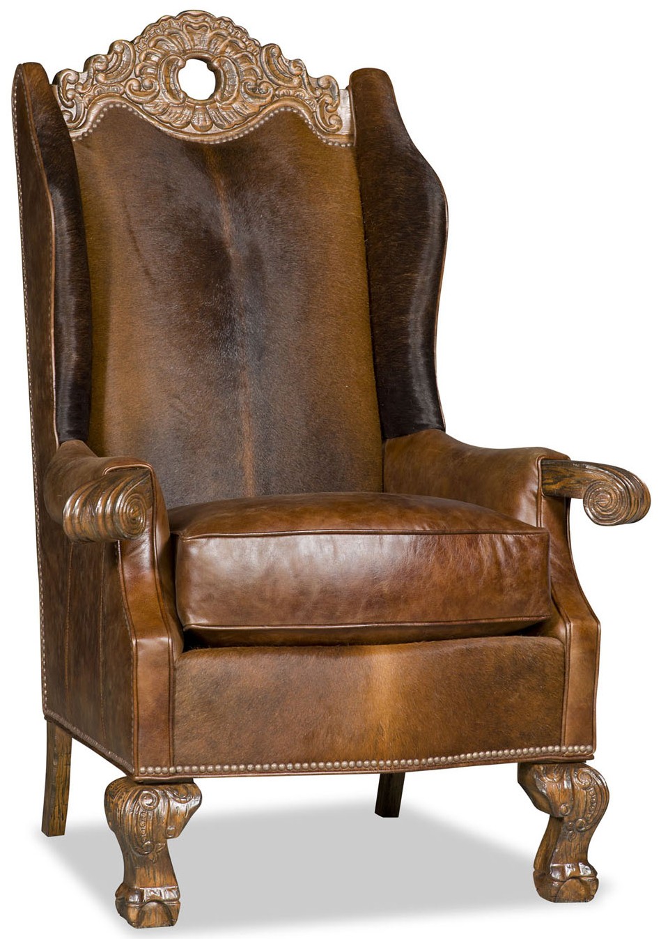 CHAIRS - Leather, Upholstered, Accent Leather armchair with unique wooden detailing