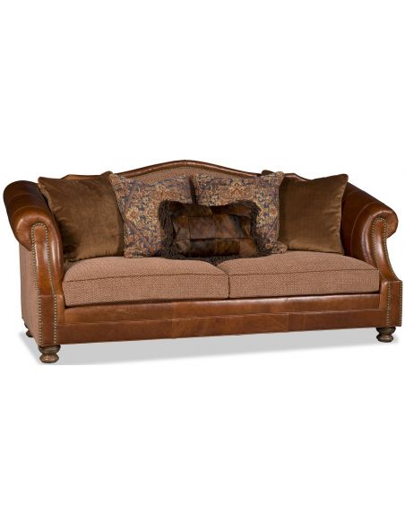 Leather and herringbone western style sofa