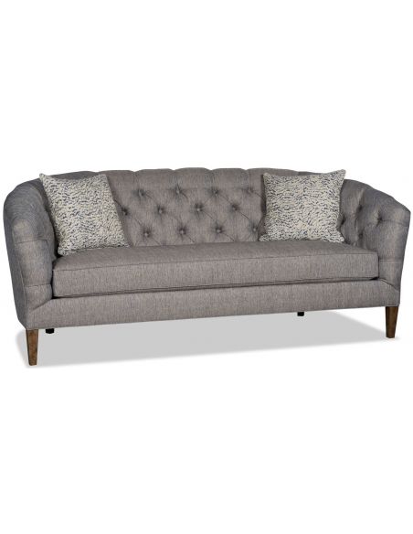 Retro steel grey tufted sofa