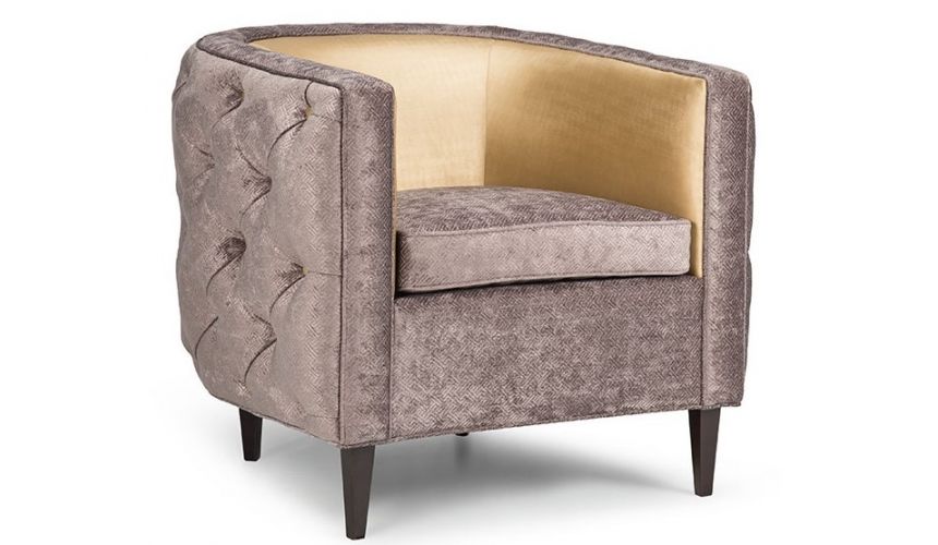Luxury Leather & Upholstered Furniture transitional style tufted barrel chair