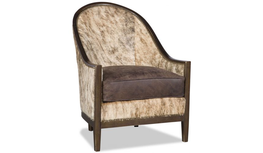 CHAIRS, Leather, Upholstered, Accent Exotic hair on hide club chair