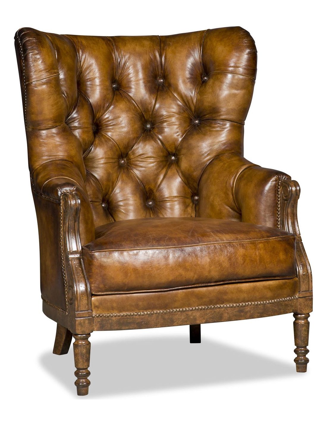 Leather armchair with tufted back