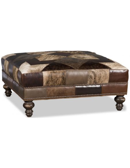 Leather and animal print patchwork ottoman