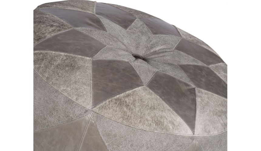 OTTOMANS Round platinum leather ottoman