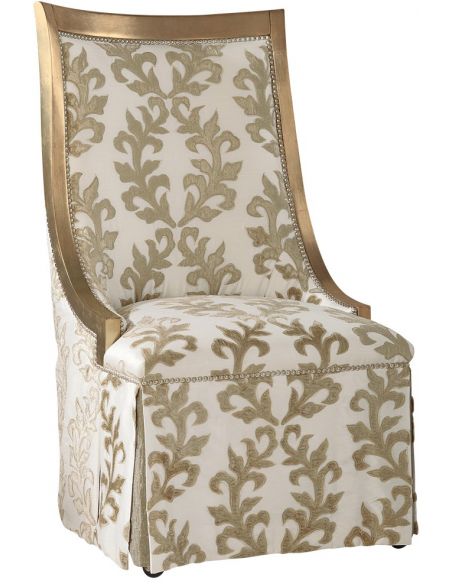 Chic slipper chair in gold and cream brocade fabric